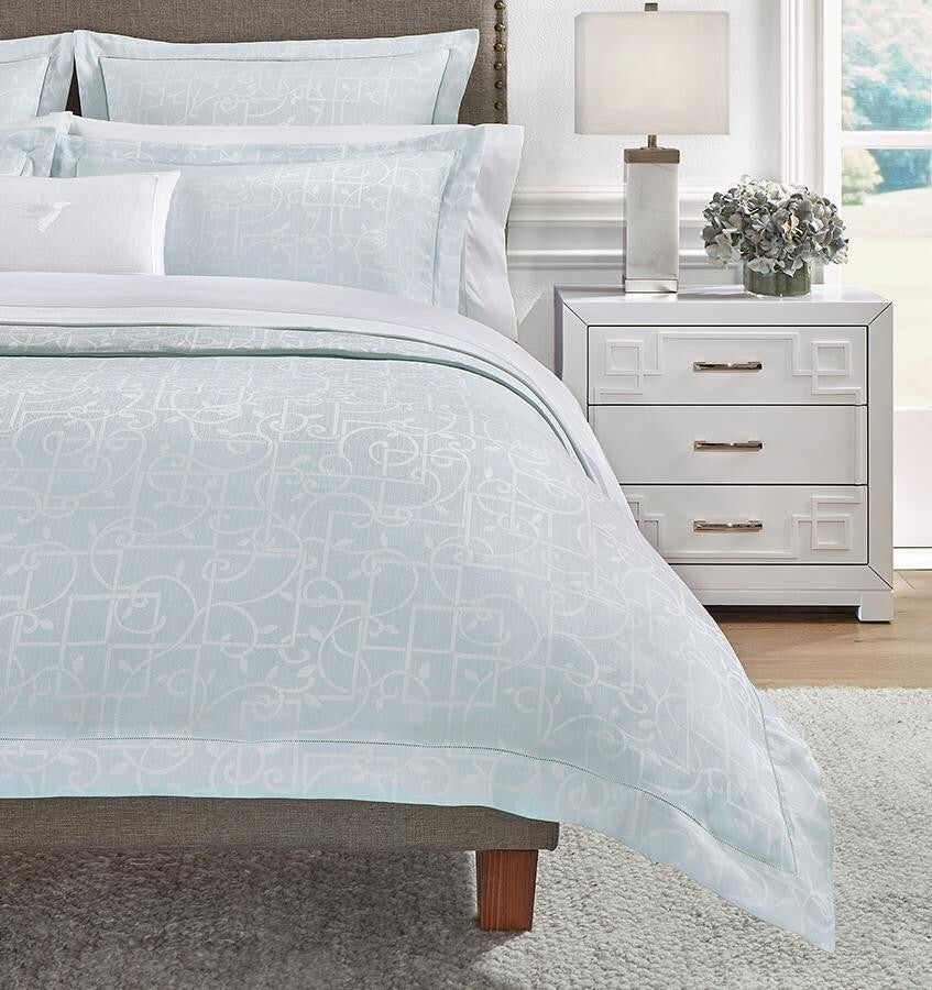 Sferra Graticcio Aquamarine King Duvet Set 3PC Cotton Sateen Jacquard Italy NEW1