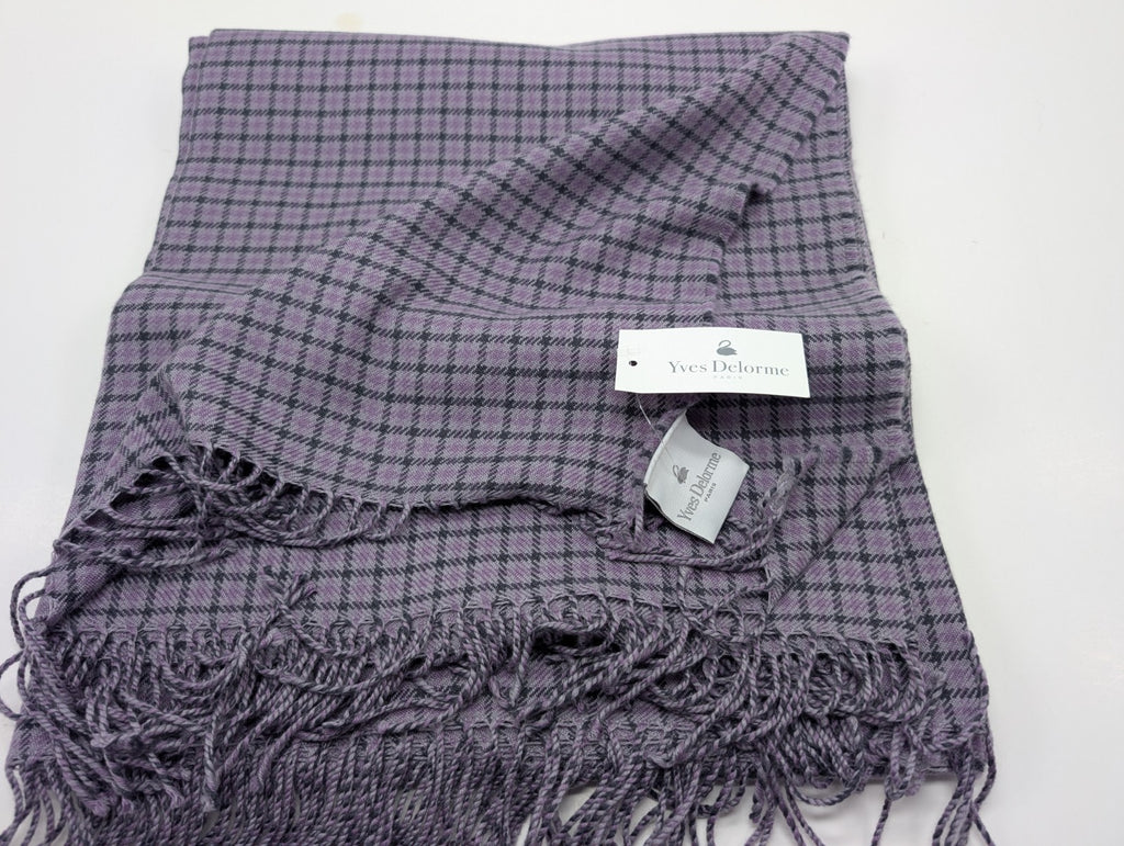 Yves Delorme Purple Gabriel Throw Blanket Fringed Houndstooth Merino Wool NEW1
