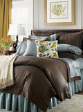Sferra Monroe Blue King Bedskirt 3PC Solid Chocolate Gathered 100% Cotton NEW0
