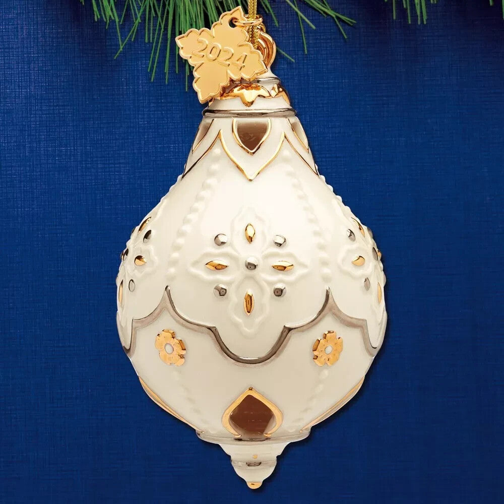 Lenox 2024 Annual Spire Ornament Ivory Pierced Flowers Bas Relief Christmas NEW1