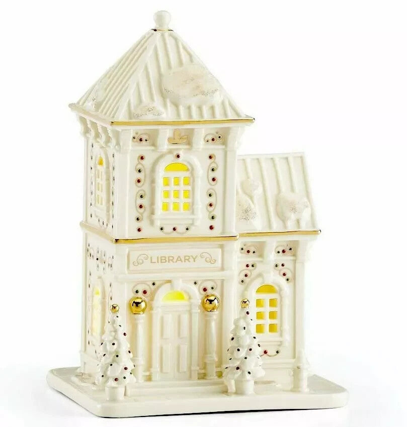 Lenox  Mistletoe Park Lighted Library Figurine Village Treasures Christmas NEW0