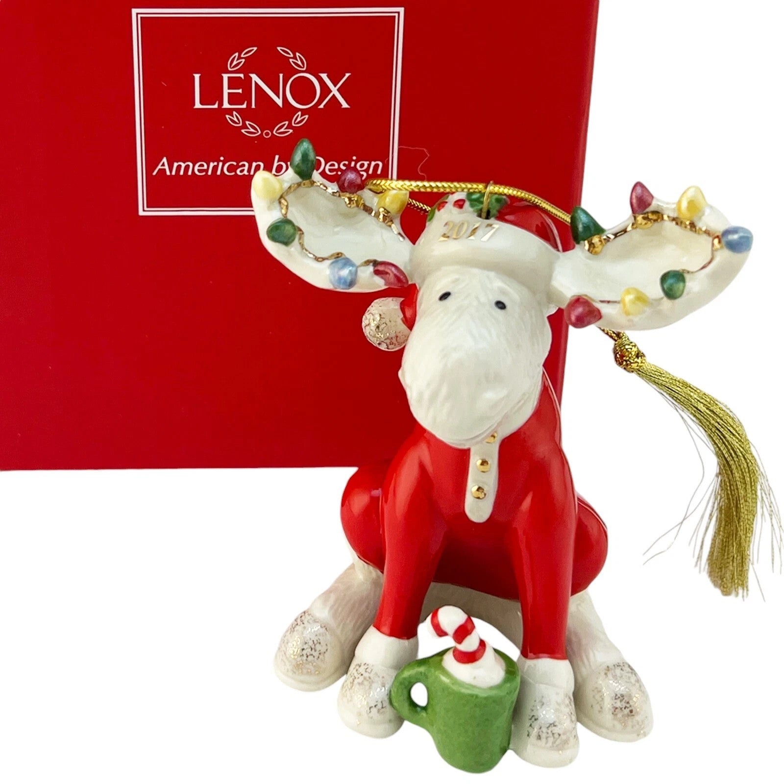 Lenox 2017 Bedtime Moose Ornament Figurine Annual Marcel Pajamas Christmas NEW11