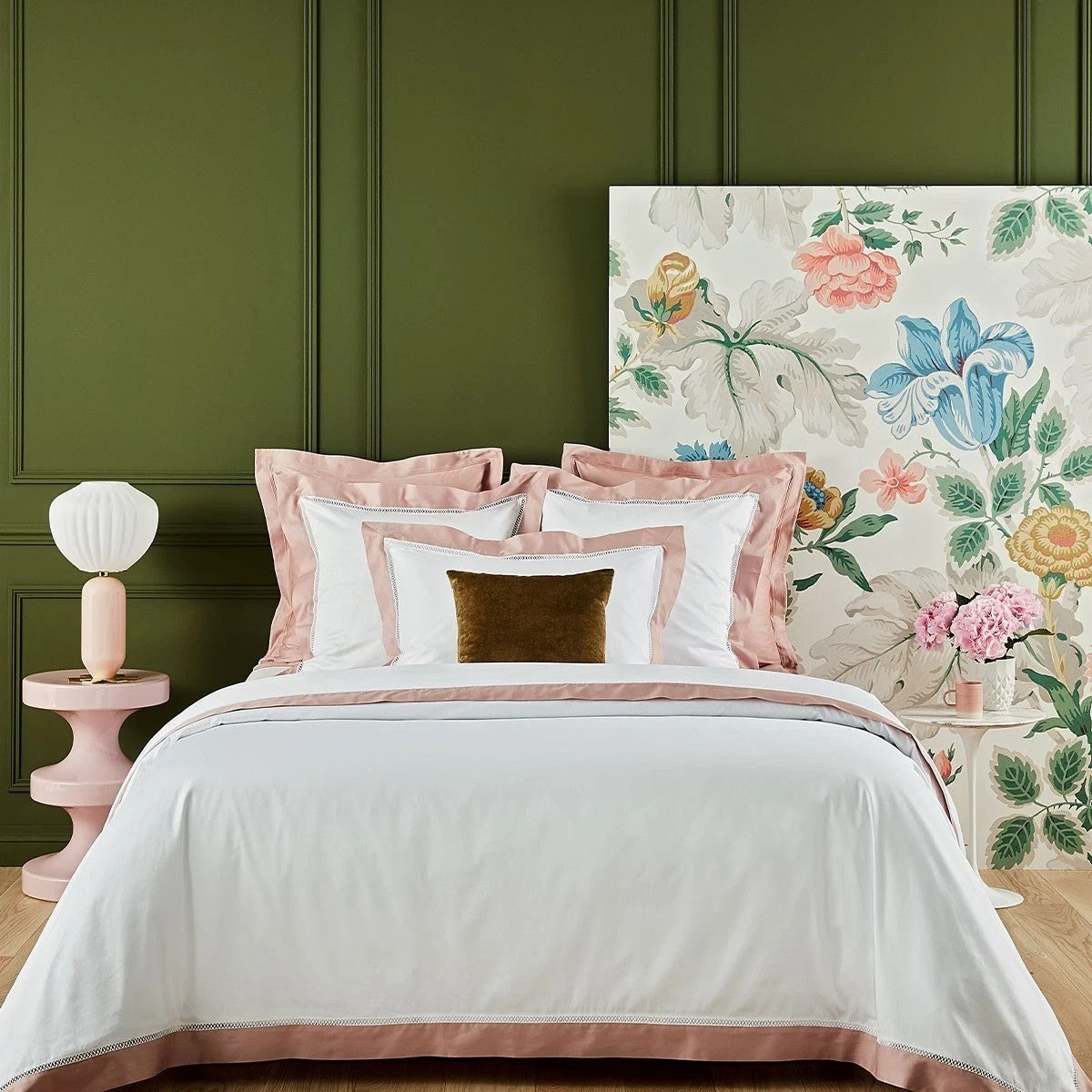 Yves Delorme Walton White  King Duvet Set 3PC  Blush Insert Egyptian Cotton NEW5