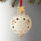 Lenox 2019 Annual Ornament Ivory Pierced Gold Stars Bas Relief Christmas NEW1
