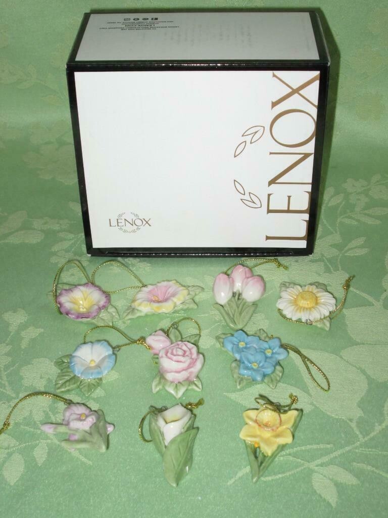 Lenox Celebrate Flowers Miniature Tree Ornaments Set 10 Tulip Lily Rose Iris NEW2