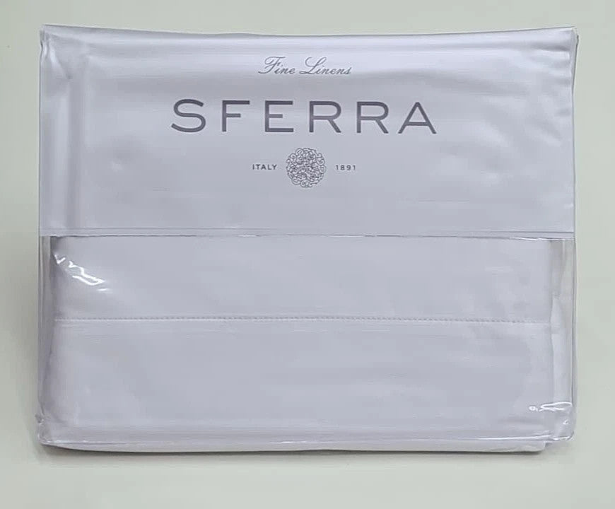 Sferra Matteo White King Sheet Set 4PC 100% Cotton Sateen Hemstitch Italy NEW0