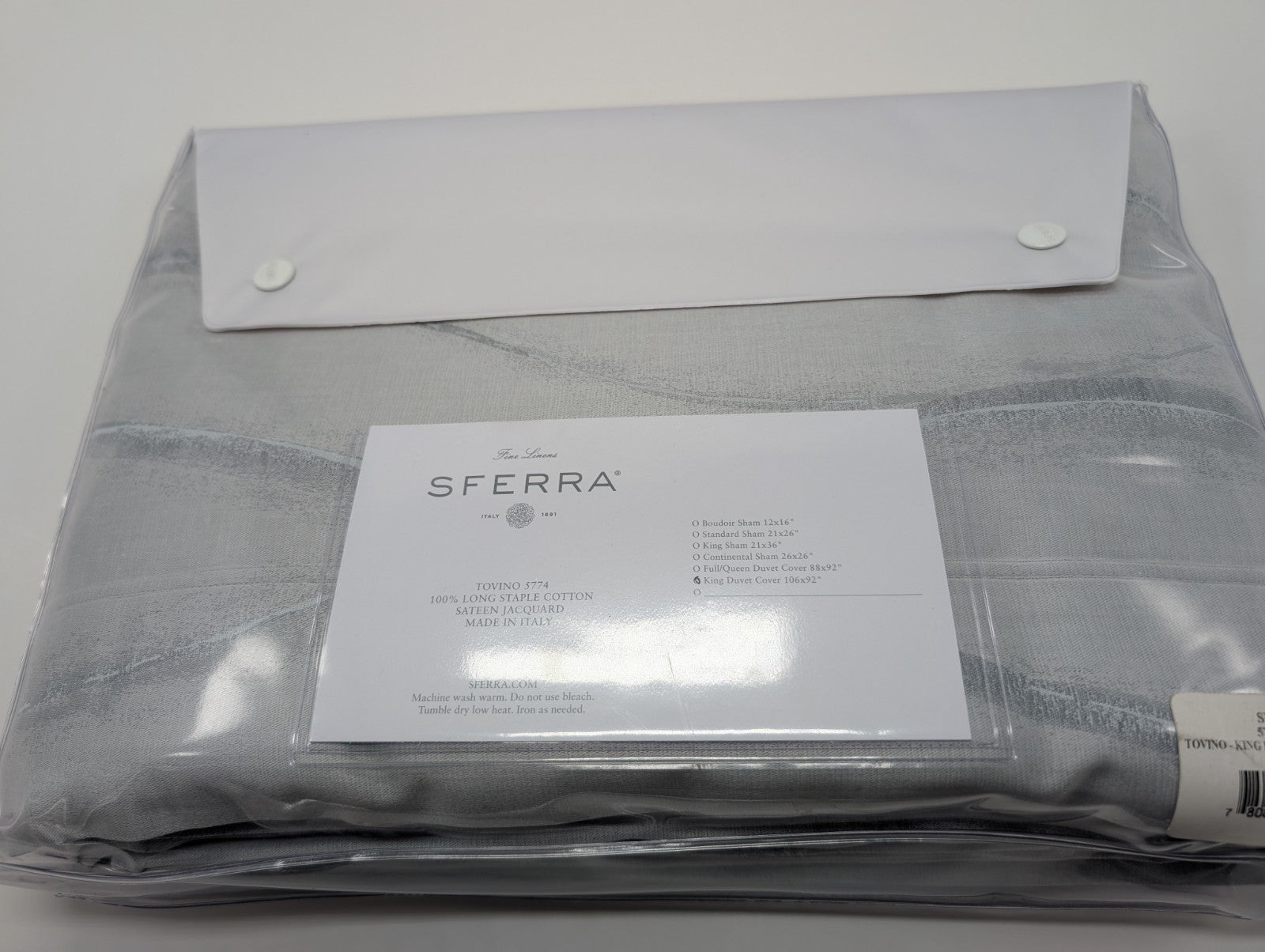 Sferra Tovino King Silver Blue Duvet Waves 100% Cotton Sateen Jacquard Italy NEW12