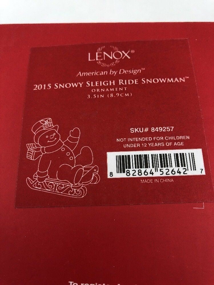 Lenox 2015 Snowman Figurine Ornament Annual Snowy Sleigh Ride Sled Christmas NEW2