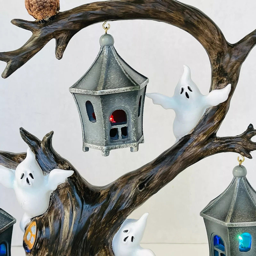 Lenox Halloween Spooky Lighted Tree Figurine Ghoulish Lanterns Ghosts Owl NEW12