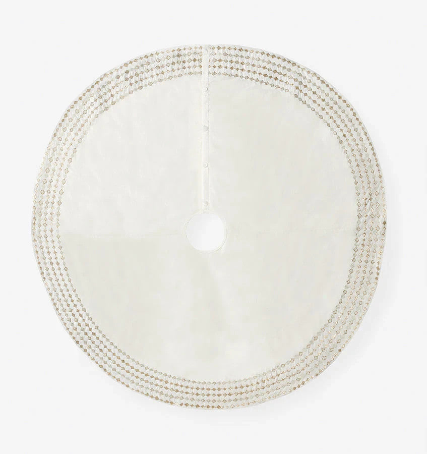 Sferra Lucido Ivory Velvet Christmas Tree Skirt Gold Diamond Embroidery 60" NEW2