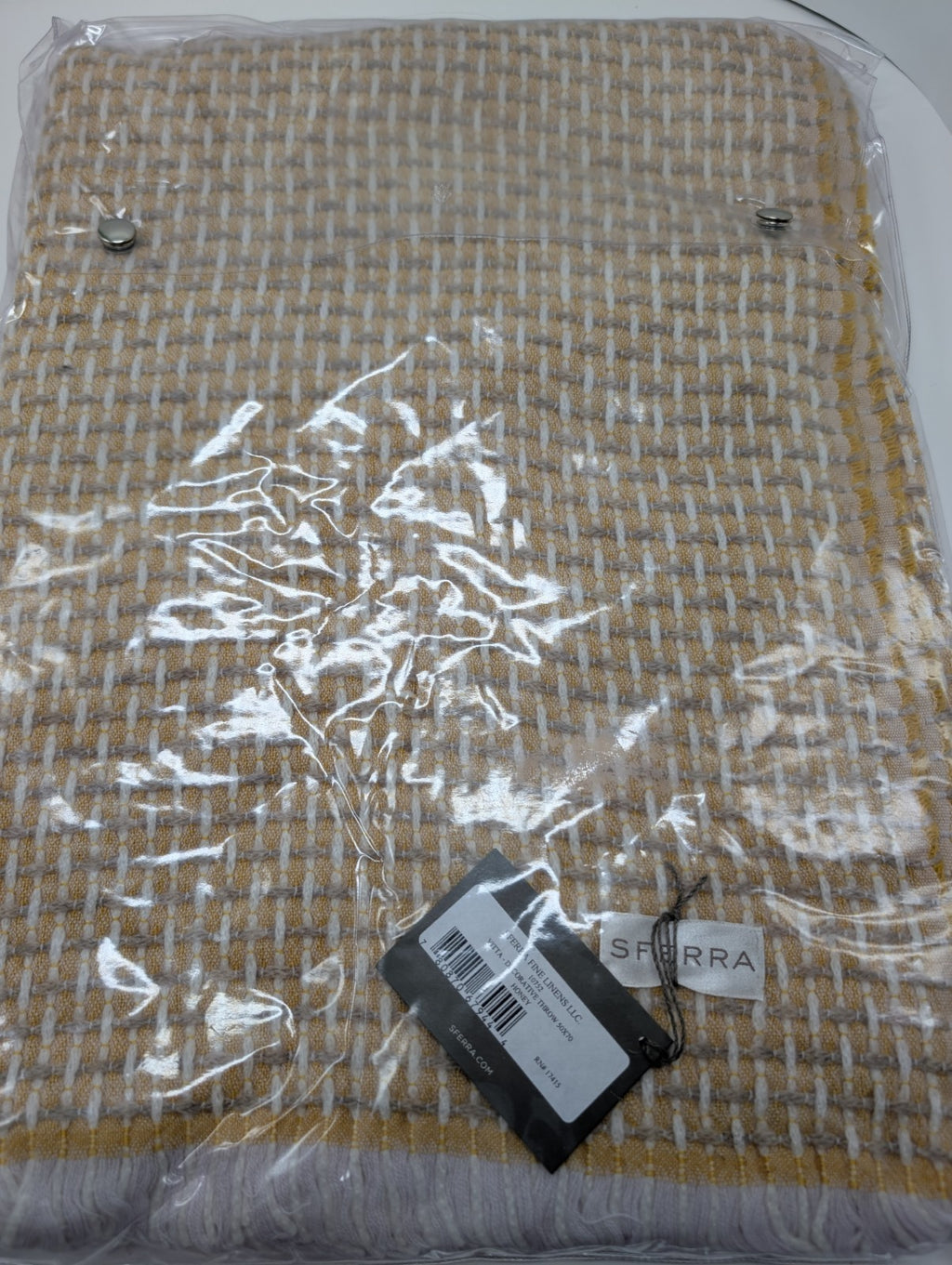 Sferra Vitta Honey Throw Blanket Cashmere Blend Fringed Basket Weave Italy NEW3