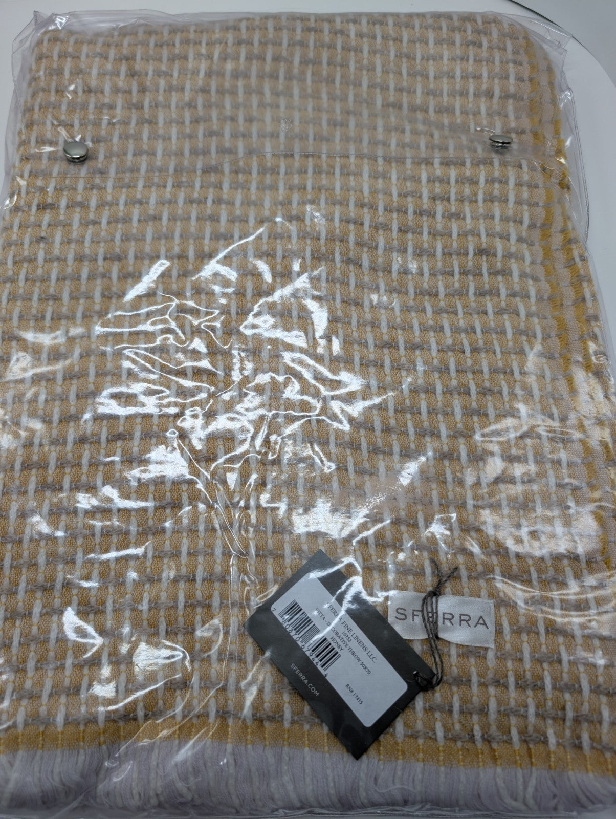 Sferra Vitta Honey Throw Blanket Cashmere Blend Fringed Basket Weave Italy NEW3