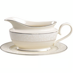 Lenox Pearl Innocence Gravy Boat & Stand Sauce 2PC Platinum Enamel USA NEW BOXED7
