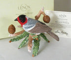 Lenox Red Faced Warbler Garden Bird Figurine Pine Cones Branch Christmas LE NEW1