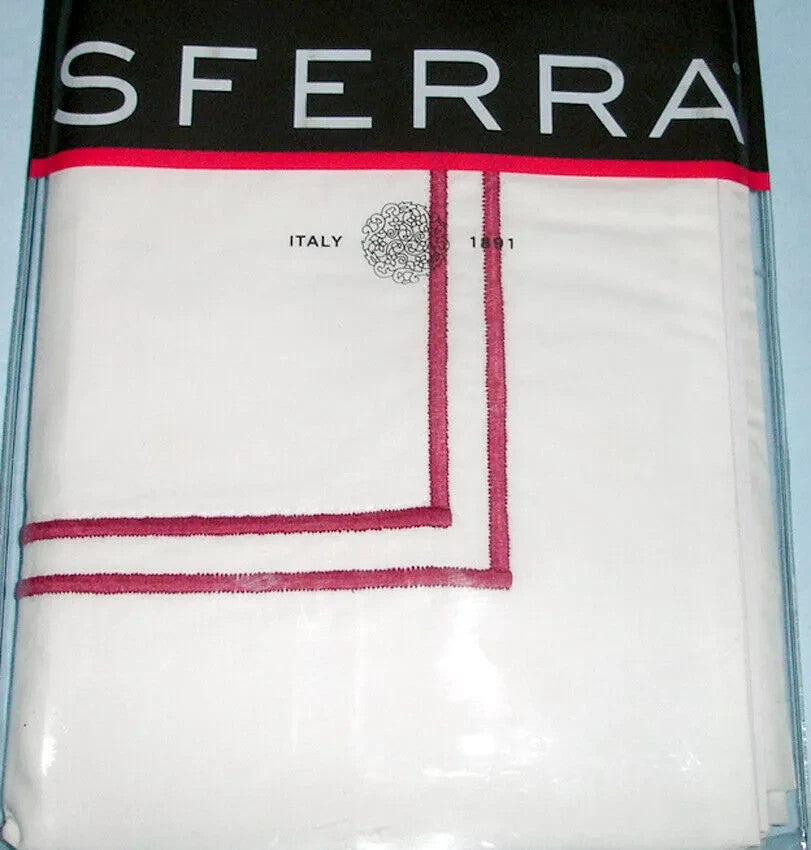 Sferra Grande Hotel King Sham Egyptian Percale White/Berry Double Stitch New8