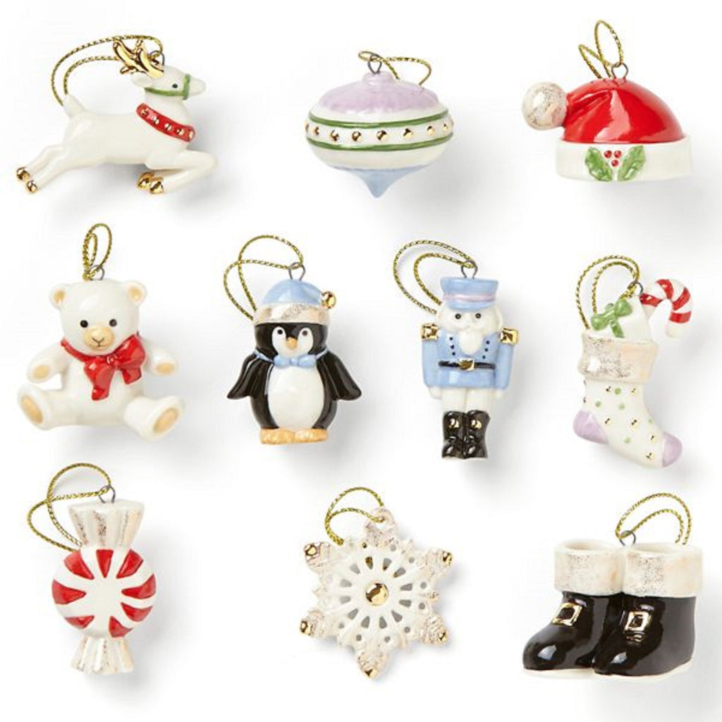 Lenox Christmas Memories Miniature Tree Ornaments Set of 10 Reindeer Penguin NEW0