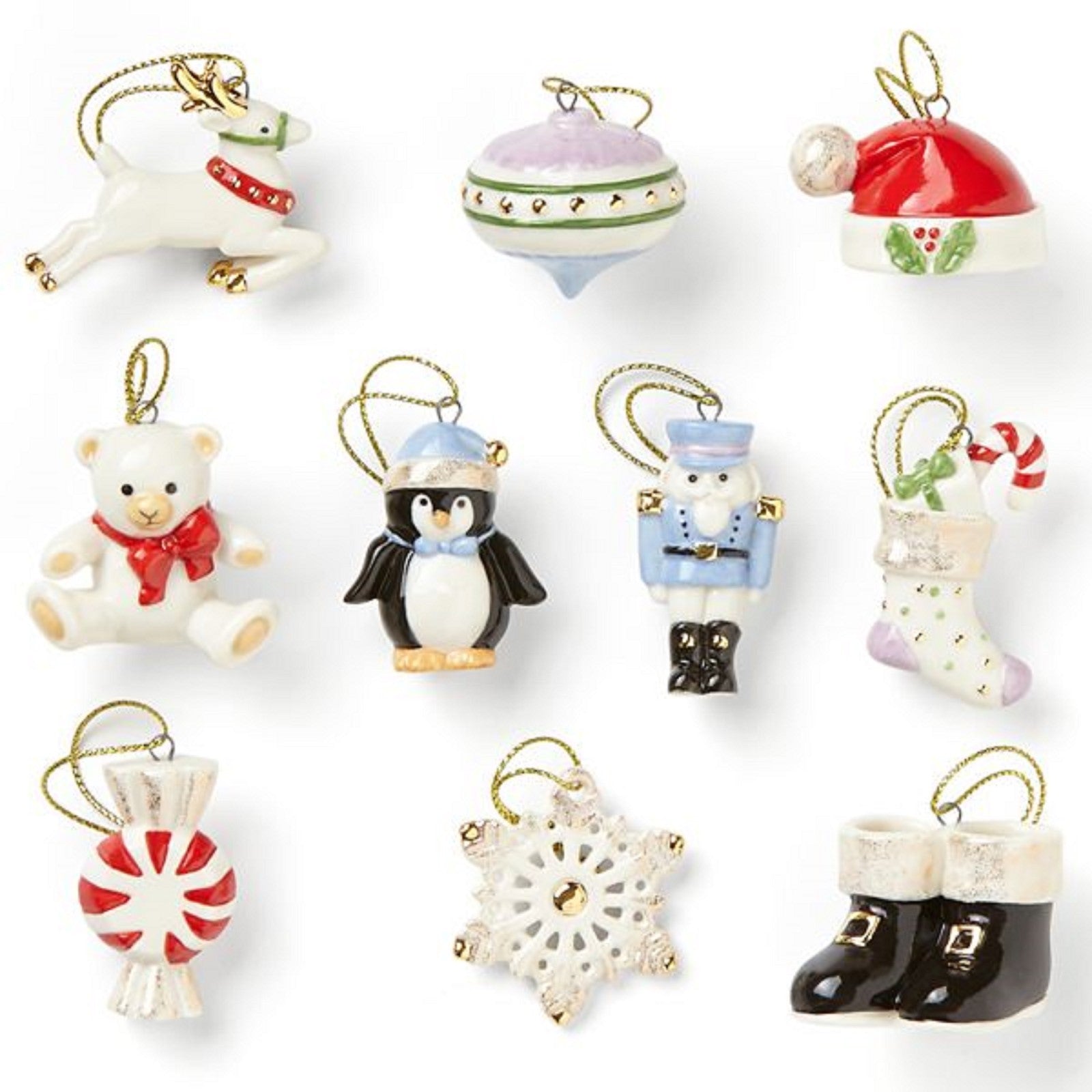 Lenox Christmas Memories Miniature Tree Ornaments Set of 10 Reindeer Penguin NEW0