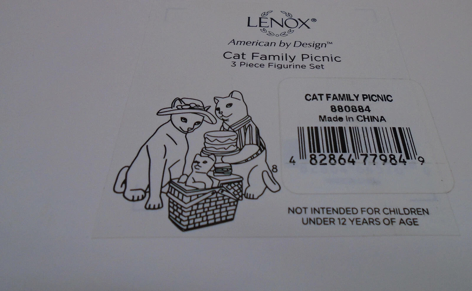 Lenox Cat Family Picnic Figurines 3 PC Victorian Kitten in Basket Hat Cake NEW6