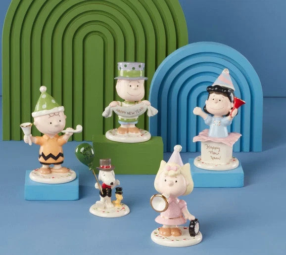 Lenox Peanuts Happy New Year Figurines Party 5 PC Charlie Brown Snoopy Lucy New7