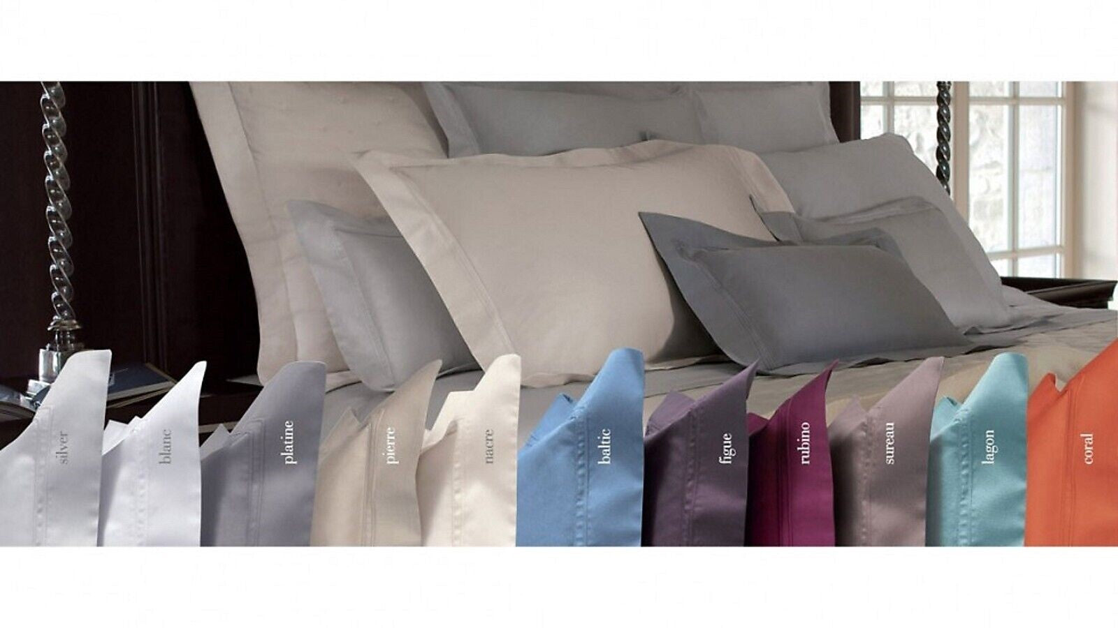 Yves Delorme Triomphe Aqua Queen Duvet Set 3PC Egyptian Cotton Sateen Lagon NEW17