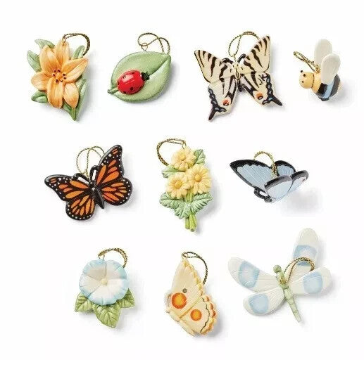 Lenox Butterfly Meadow Miniature Tree Ornaments 10 PC Dragon Fly Lady Bug NEW5