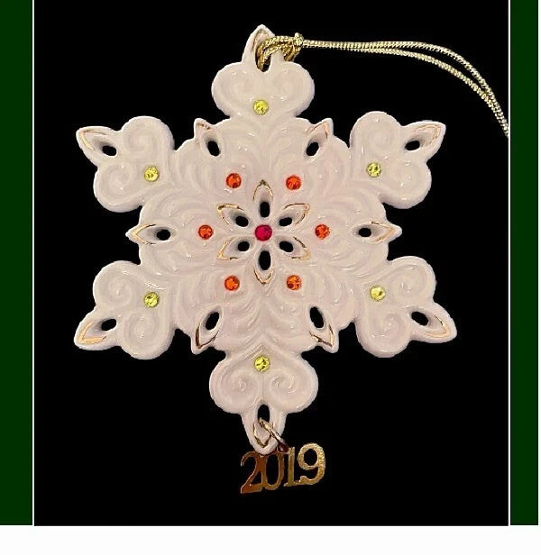 Lenox 2019 Gemmed Snowflake Ornament Annual Red & Green Crystals Christmas NEW2