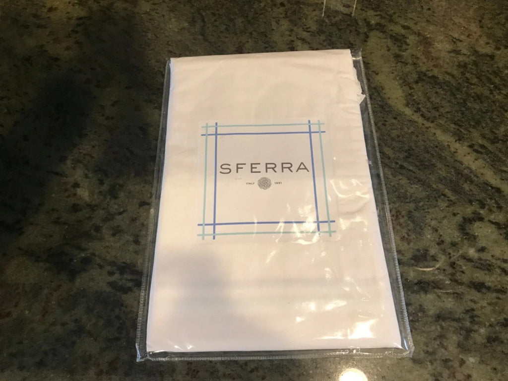 Sferra Tratto White Standard Sham Blue Satin Stitch Lines Embroidery  Italy NEW13