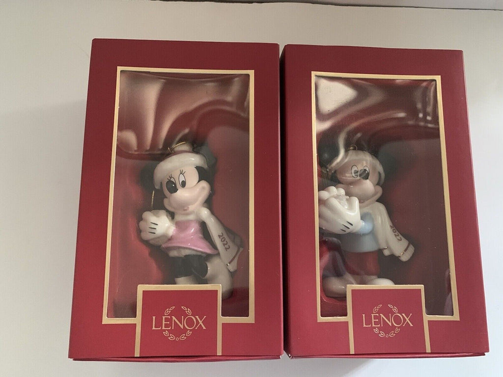 Lenox Disney 2022 Mickey & Minnie Figurine Ornament Set Snow Games Snowball NEW4