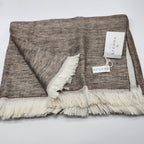 Sferra Taupe Linen Throw Blanket Fringed Woven Linear Design Oversized Italy NEW6