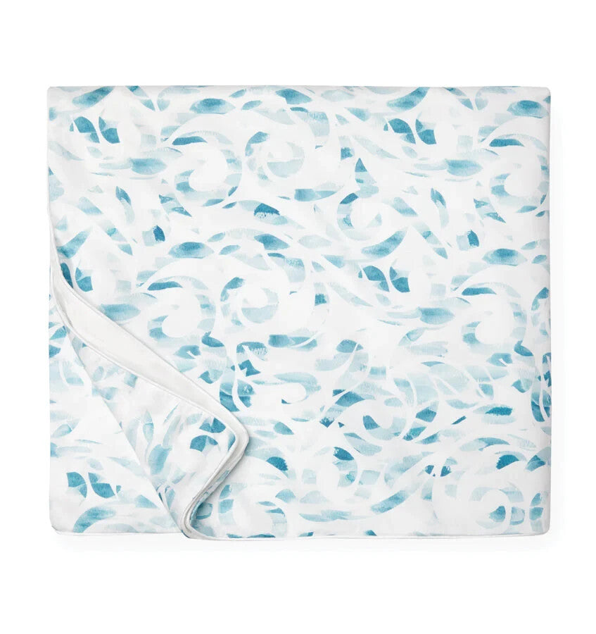 Sferra Azure Euro Sham Brushstrokes White Piping Cotton Sateen Print Italy NEW2