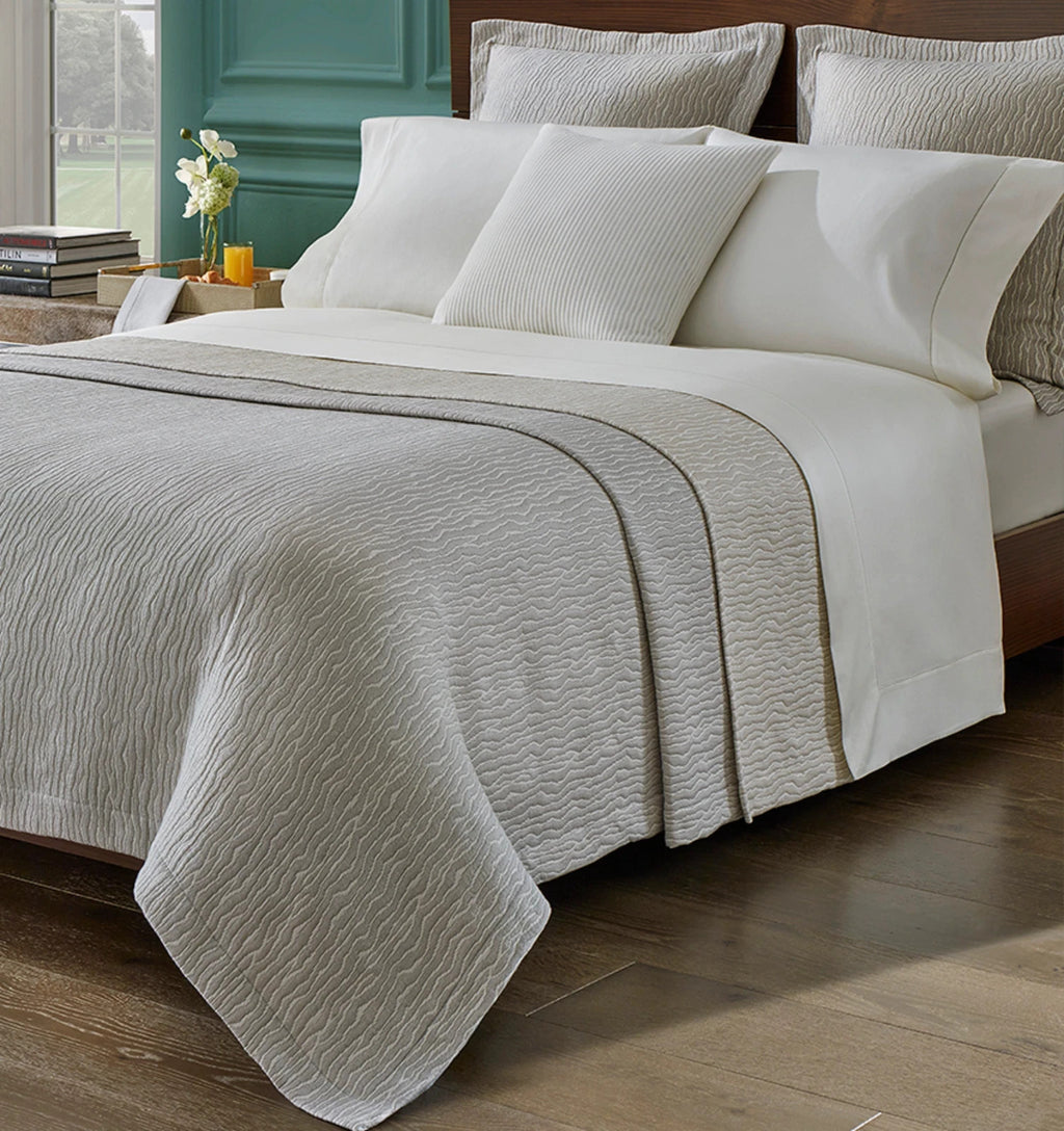 Sferra Ondate Dark Khaki King Blanket Cover Two Toned Textured Cotton Italy NEW7