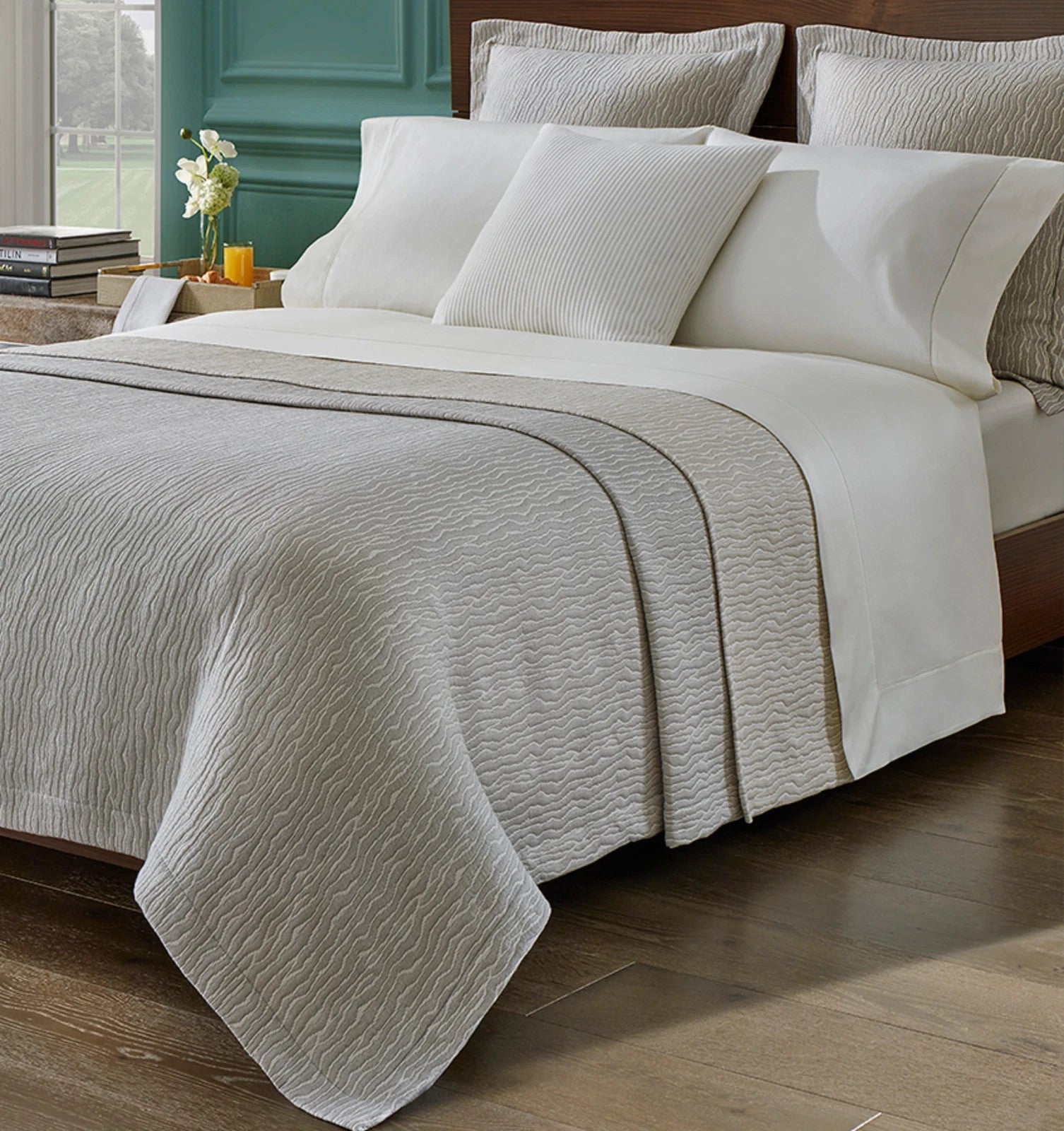 Sferra Ondate Dark Khaki King Blanket Cover Two Toned Textured Cotton Italy NEW7