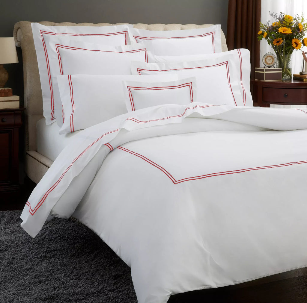 Sferra Grande Hotel King Sham Egyptian Percale White/Berry Double Stitch New6