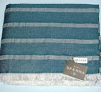 Sferra Marice Blue Throw Blanket Stripes Fringed Wool Silk Oversized Italy NEW9