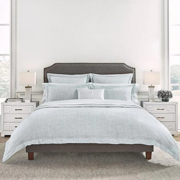 Sferra Graticcio Aquamarine King Duvet Set 3PC Cotton Sateen Jacquard Italy NEW12