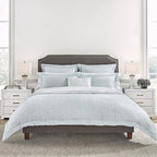 Sferra Graticcio Aquamarine King Duvet Set 3PC Cotton Sateen Jacquard Italy NEW12