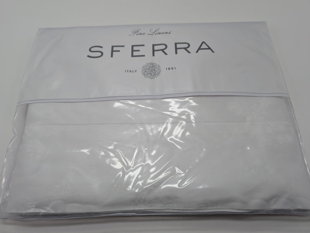 Sferra Giza 45 Natura White Queen Flat Sheet Egyptian Cotton Sateen Jacquard NEW8