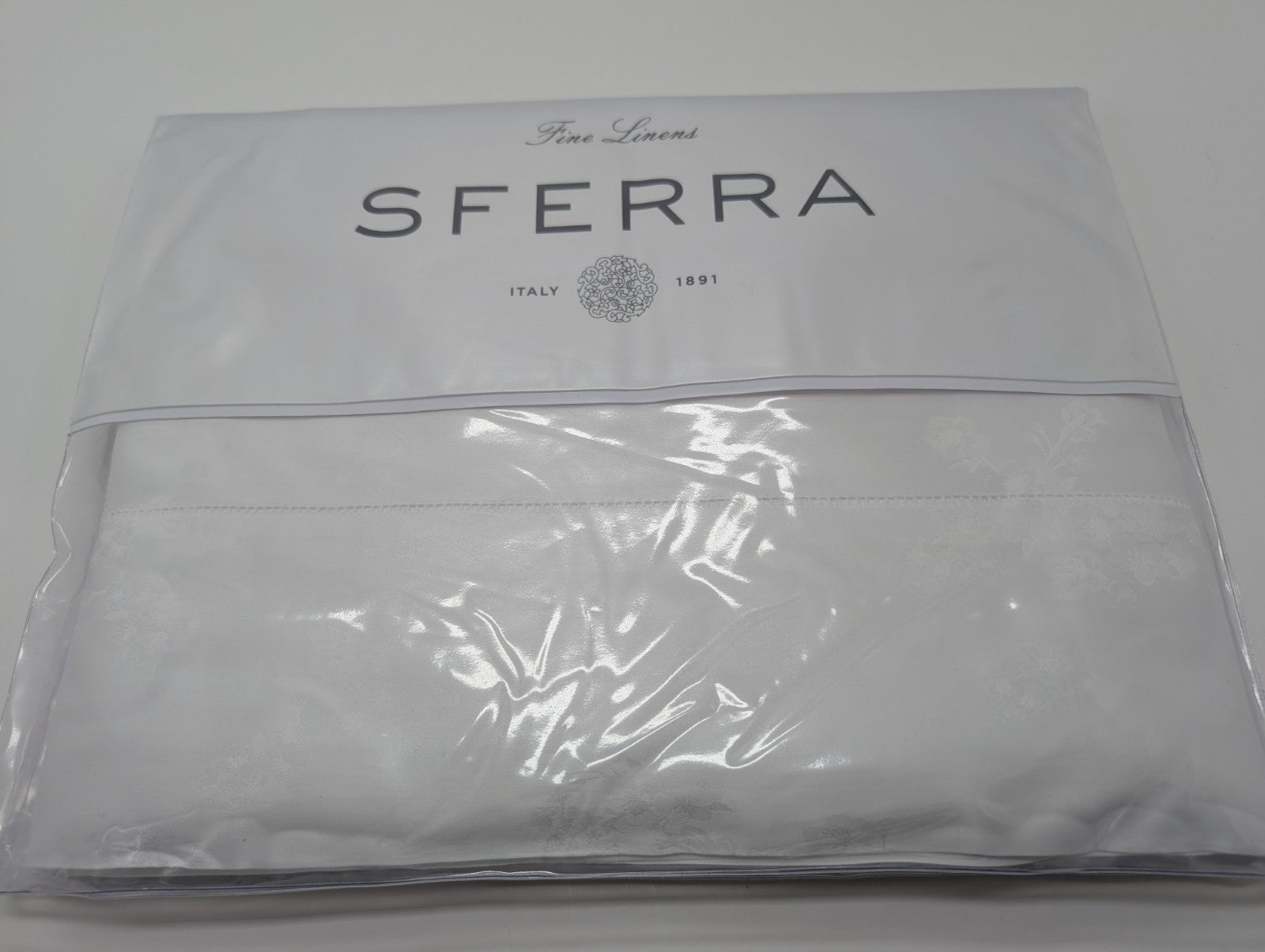 Sferra Giza 45 Natura White Queen Flat Sheet Egyptian Cotton Sateen Jacquard NEW8