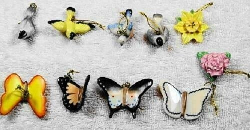 Lenox Spring Easter Mini Tree Ornaments Set 10 Flower Bird Butterfly Retired NEW0