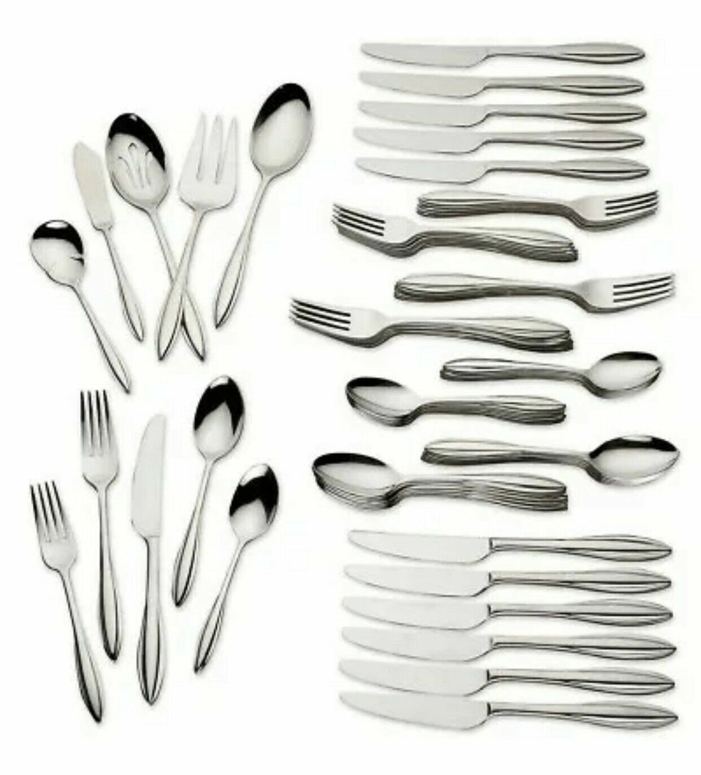 Lenox Sculpt 65 PC Flatware Set Service For 12 & 5PC Hostess Stainless 18/10 NEW0