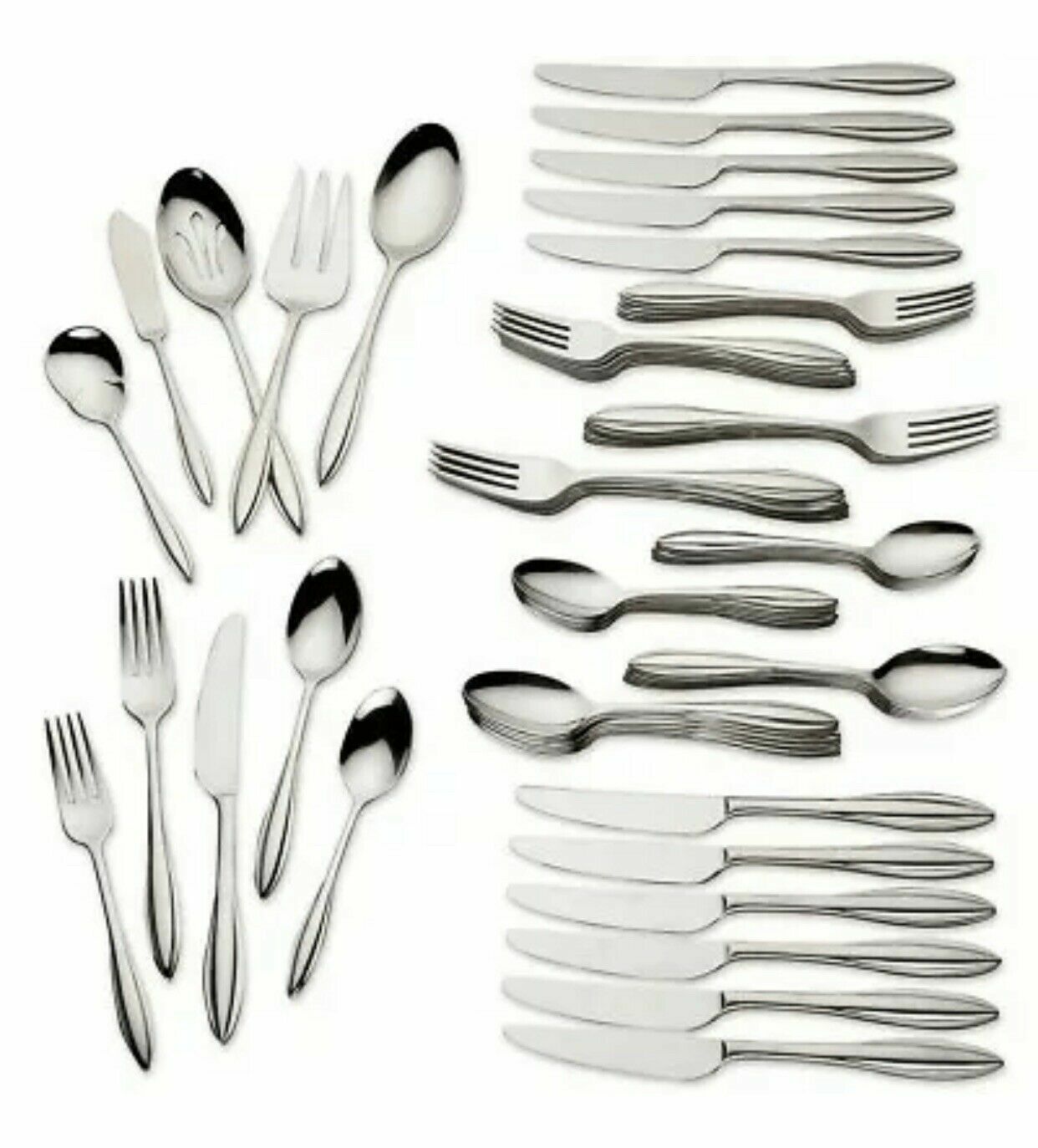 Lenox Sculpt 65 PC Flatware Set Service For 12 & 5PC Hostess Stainless 18/10 NEW0