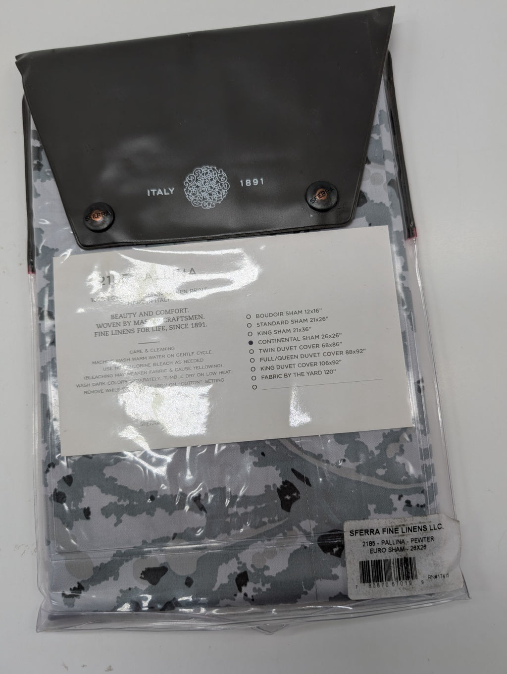 Sferra Pallina Pewter Euro Sham 100% Egyptian Cotton Sateen Print Italy NEW4