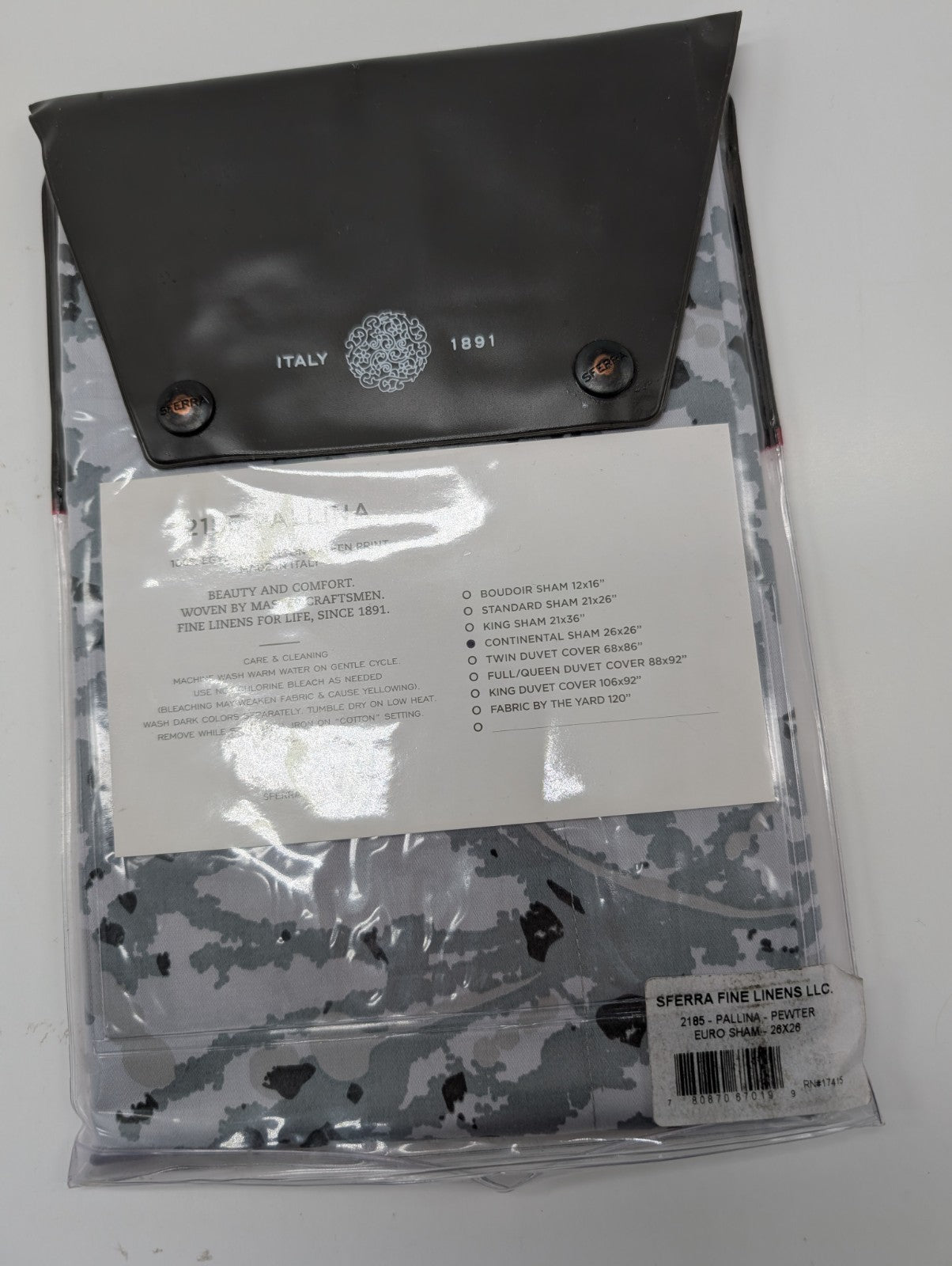 Sferra Pallina Pewter Euro Sham 100% Egyptian Cotton Sateen Print Italy NEW4