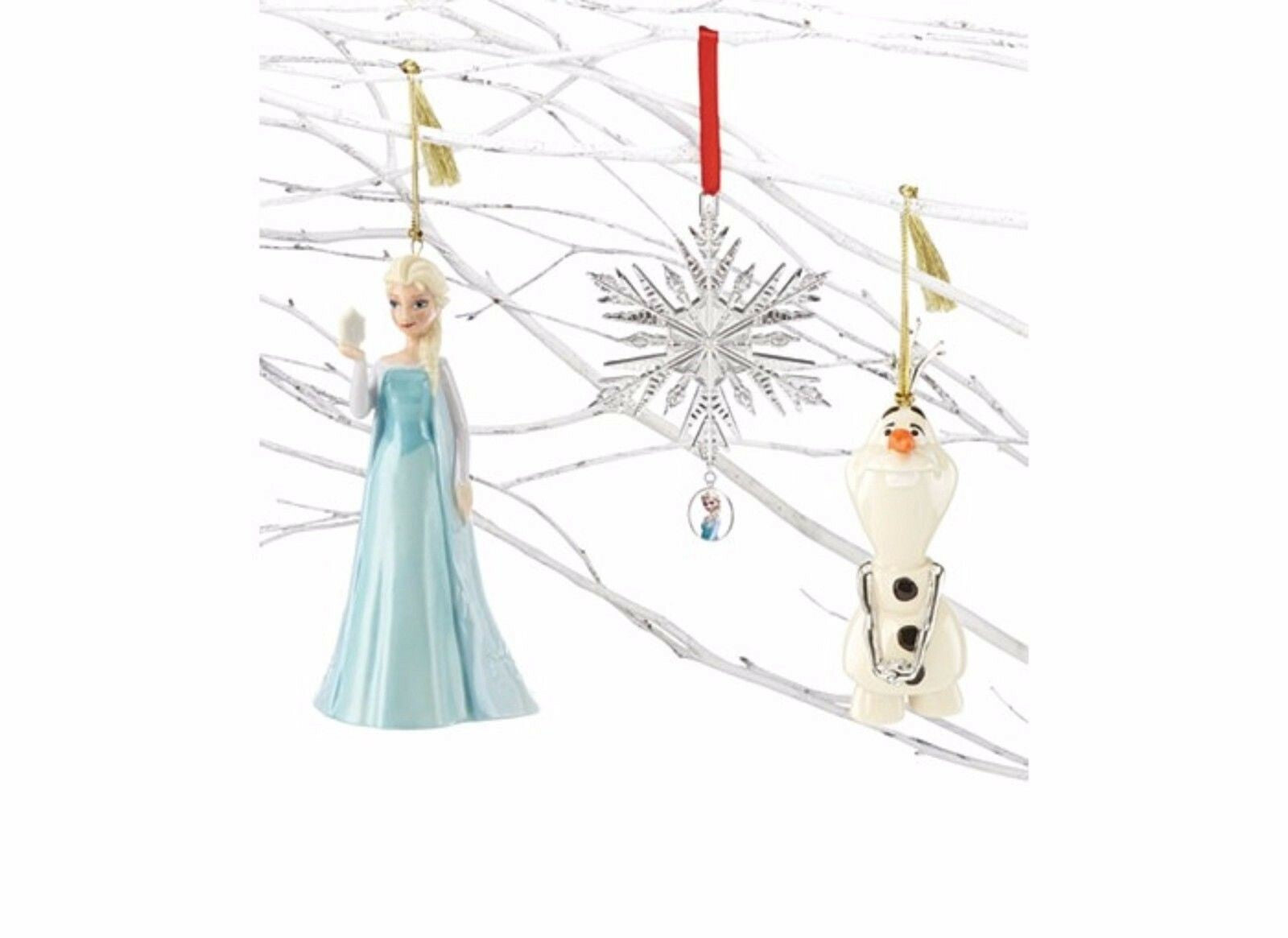 Lenox Disney Frozen Ornament Set of 3 Queen Elsa Snowflake Olaf Christmas NEW0