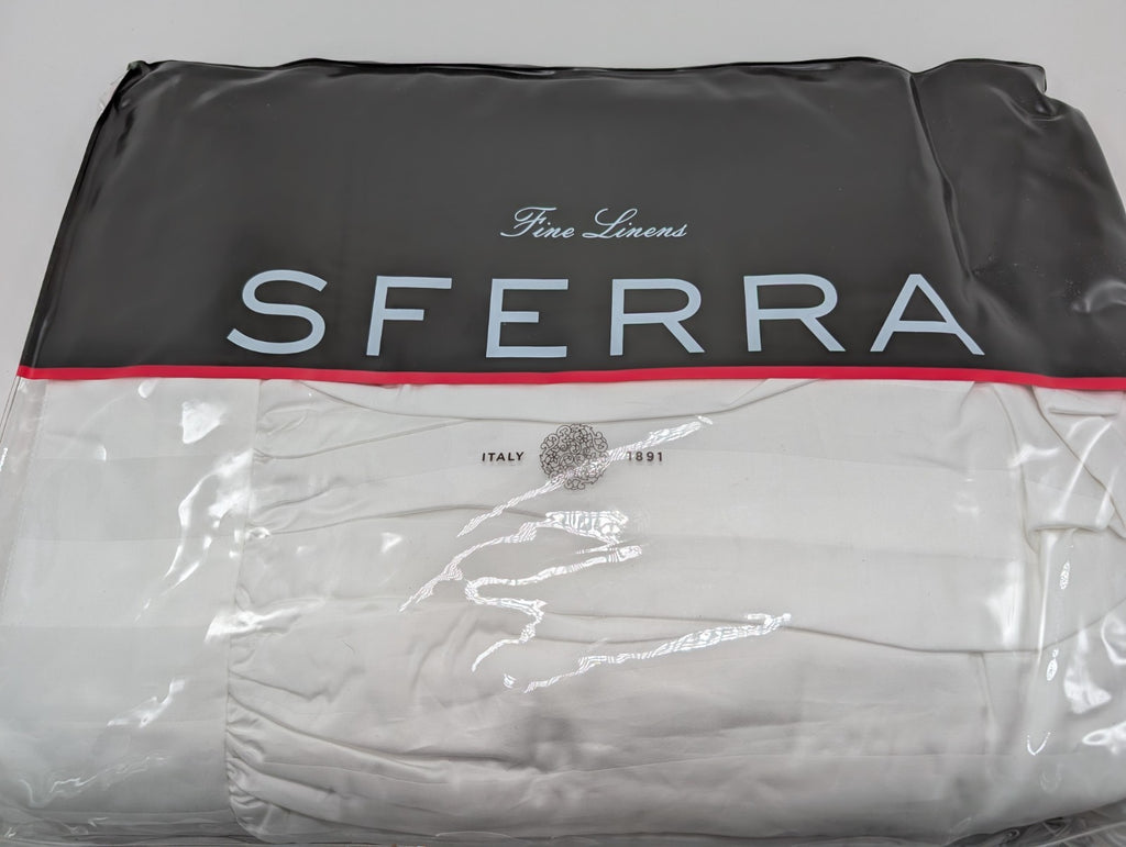 Sferra Presidio White King Dust Ruffle Stripe Gathered Egyptian Cotton Italy NEW0