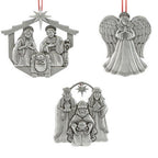 Reed & Barton Pewter Nativity Ornament Set 3 PC Family Kings Angel Christmas NEW0