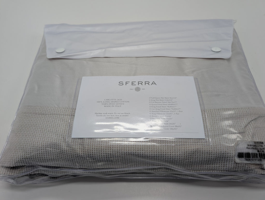 Sferra Carlotta Taupe Queen Duvet Textured Cuff Cotton Sateen Jacquard Italy NEW7