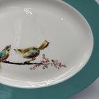 Lenox Chirp Oval Serving Platter 16" Flowers Birds White Teal Bone China USA NEW5