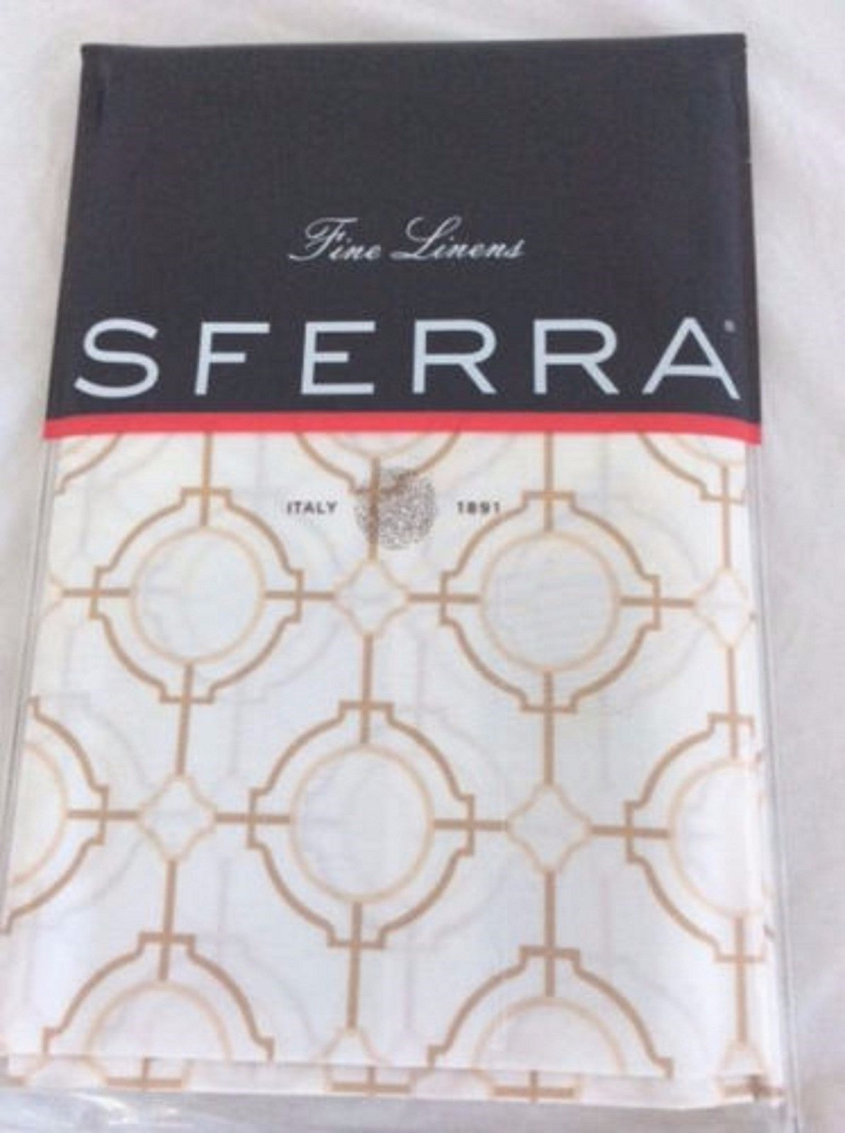 Sferra Connery Camel Euro Sham White Tile Print Egyptian Cotton Italy NEW1