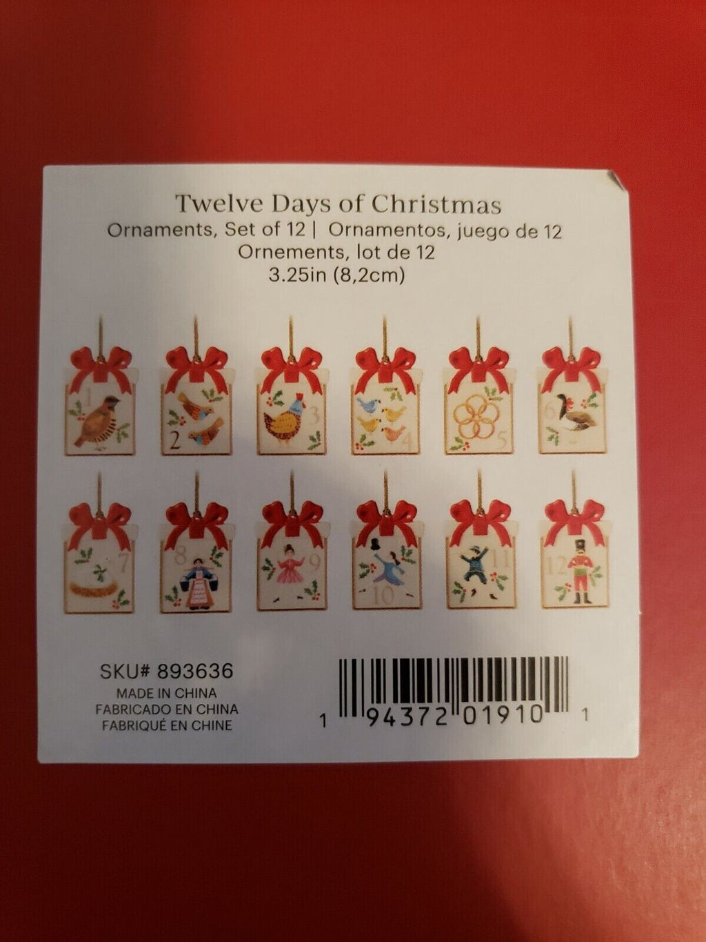 Lenox Twelve Days Of Christmas 12-Piece Ornament Set Hand Painted Bows Gift NEW5